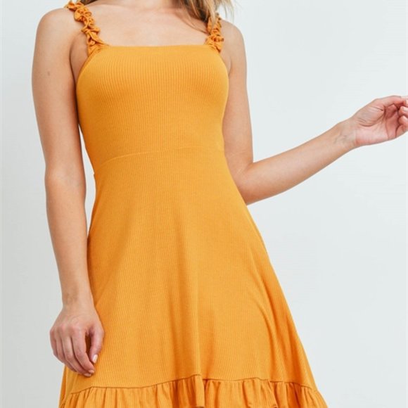 CASUAL RIBBED MINI DRESS - YELLOW - Picture 3 of 4
